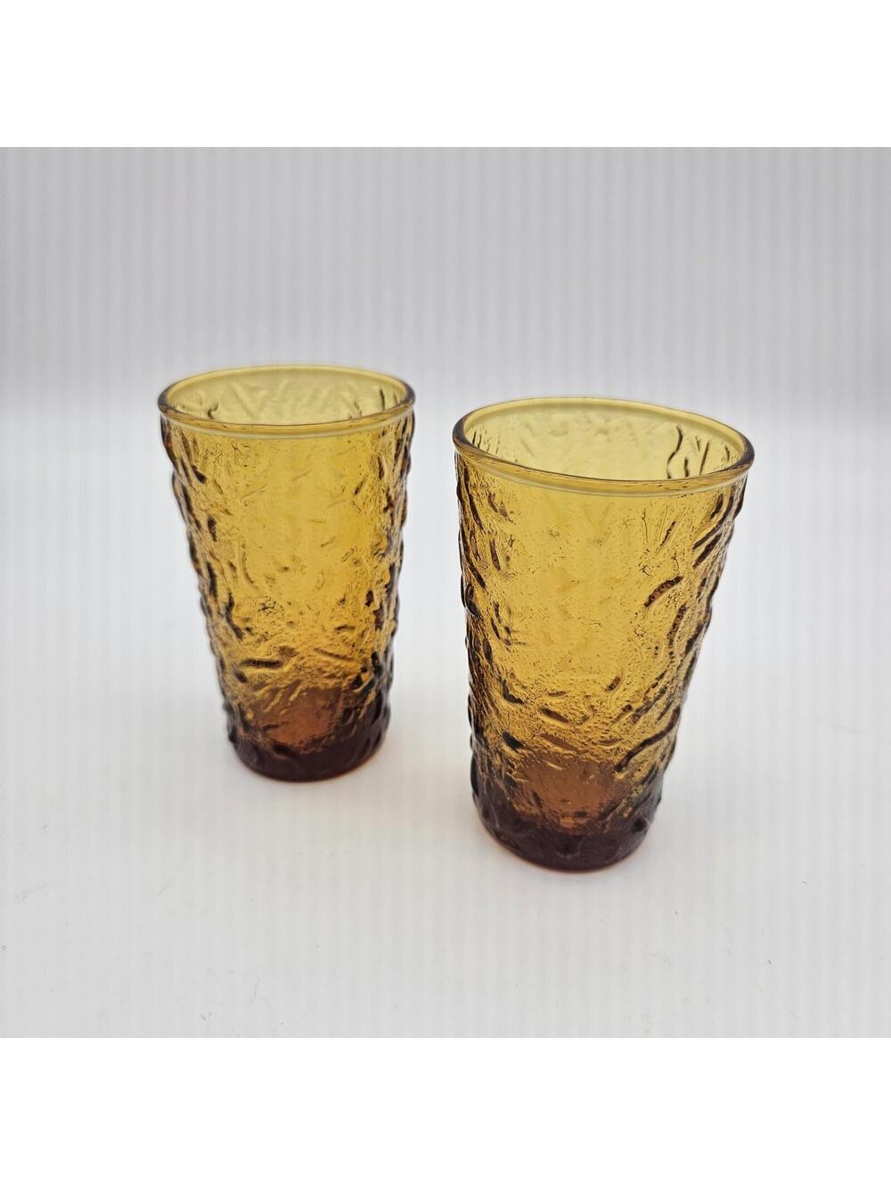 Anchor Hocking Lido Milano Amber 4 Oz Juice Glasses Set Of 2 Crinkle Glass